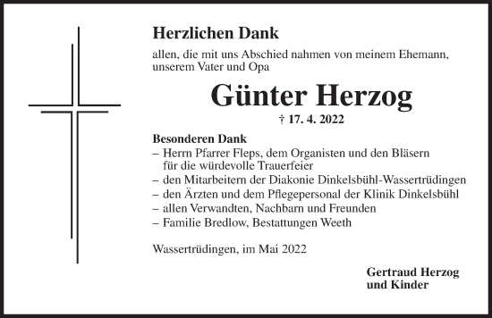 Traueranzeige von Günter Herzog von Dinkelsbühl/ Feuchtwangen