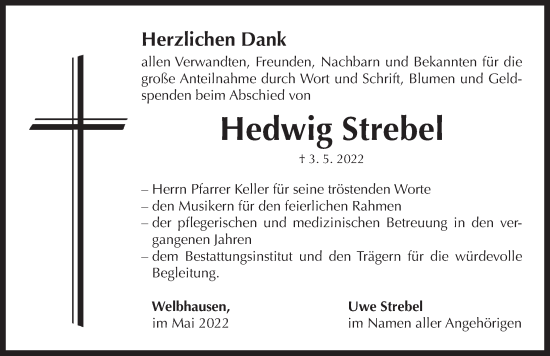 Traueranzeige von Hedwig Strebel von Neustadt/ Scheinfeld/ Uffenheim