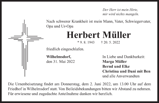 Traueranzeige von Herbert Müller von Neustadt/ Scheinfeld/ Uffenheim