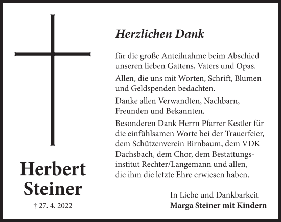 Traueranzeige von Herbert Steiner von Neustadt/ Scheinfeld/ Uffenheim