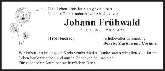 Traueranzeige von Johann Frühwald von Neustadt/ Scheinfeld/ Uffenheim