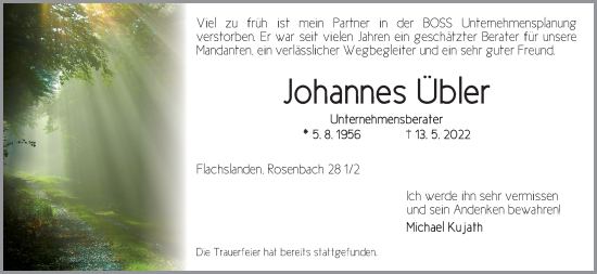 Traueranzeige von Johannes Übler von GE