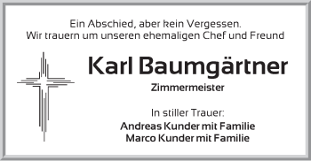 Traueranzeige von Karl Baumgärtner von Dinkelsbühl/ Feuchtwangen