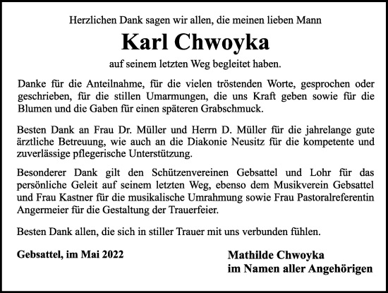 Traueranzeige von Karl Chwoyka von Rothenburg