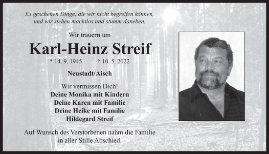 Traueranzeige von Karl-Heinz Streif von Neustadt/ Scheinfeld/ Uffenheim