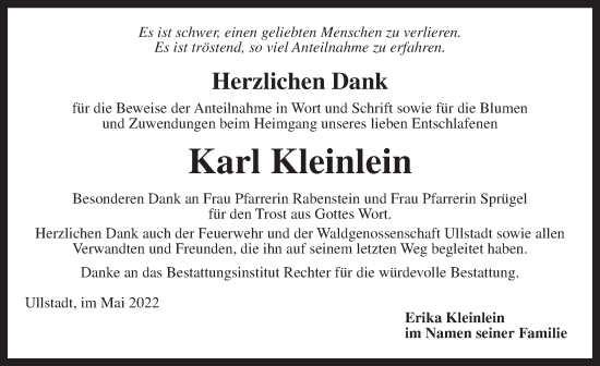 Traueranzeige von Karl Kleinlein von Neustadt/ Scheinfeld/ Uffenheim