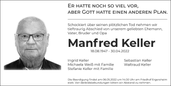 Traueranzeige von Manfred Keller von Neustadt/ Scheinfeld/ Uffenheim