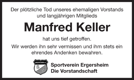 Traueranzeige von Manfred Keller von Neustadt/ Scheinfeld/ Uffenheim