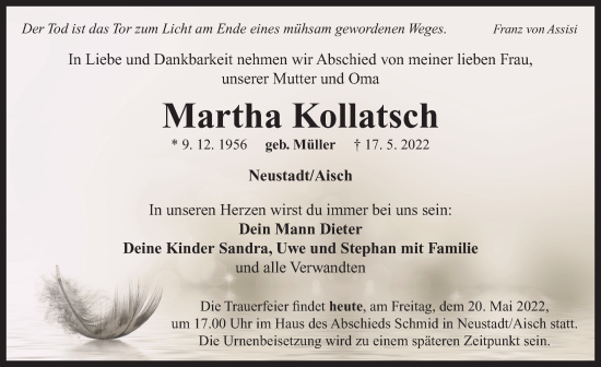Traueranzeige von Martha Kollatsch von Neustadt/ Scheinfeld/ Uffenheim