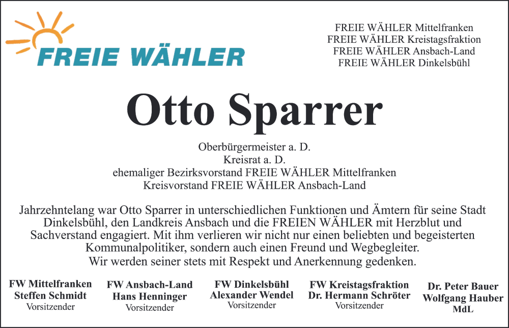  Traueranzeige für Otto Sparrer vom 20.05.2022 aus GE