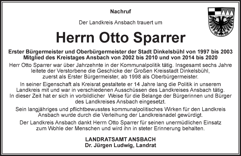  Traueranzeige für Otto Sparrer vom 19.05.2022 aus GE
