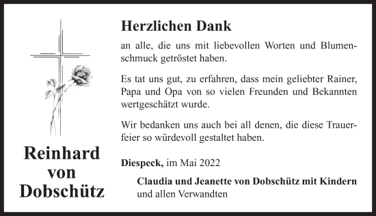 Traueranzeige von Reinhard von Dobschütz von Neustadt/ Scheinfeld/ Uffenheim