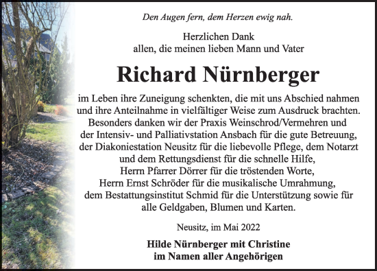 Traueranzeige von Richard Nürnberger von Rothenburg