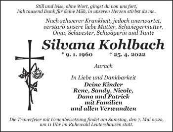 Traueranzeige von Silvana Kohlbach von Dinkelsbühl/ Feuchtwangen