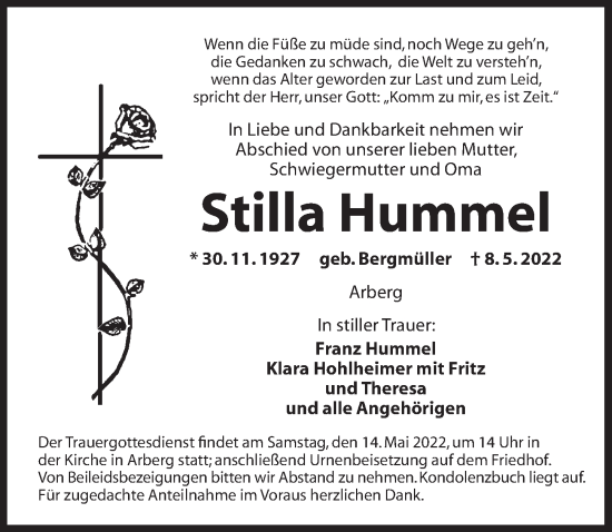 Traueranzeige von Stilla Hummel von Ansbach