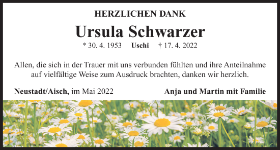 Traueranzeige von Ursula Schwarzer von Neustadt/ Scheinfeld/ Uffenheim