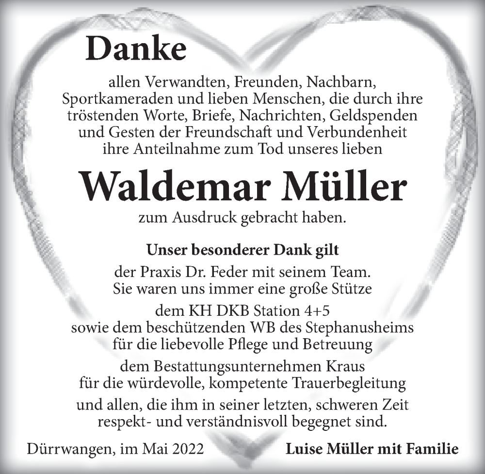  Traueranzeige für Waldemar Müller vom 28.05.2022 aus Dinkelsbühl/ Feuchtwangen