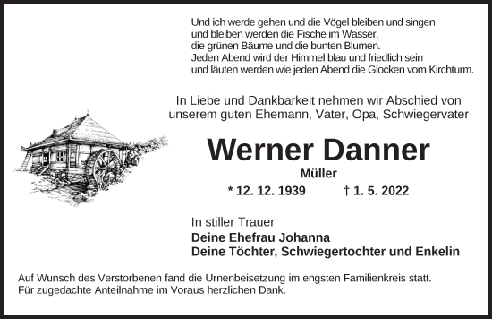 Traueranzeige von Werner Danner von Ansbach