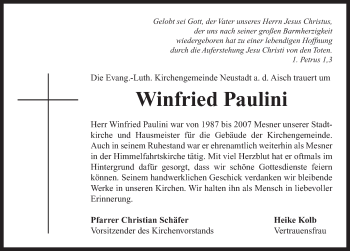 Traueranzeige von Winfried Paulini von Neustadt/ Scheinfeld/ Uffenheim
