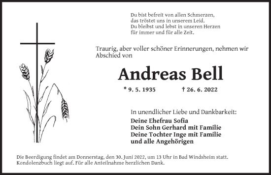 Traueranzeige von Andreas Bell von Neustadt/ Scheinfeld/ Uffenheim