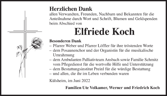 Traueranzeige von Elfriede Koch von Neustadt/ Scheinfeld/ Uffenheim