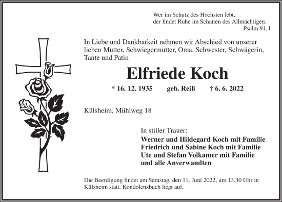 Traueranzeige von Elfriede Koch von Neustadt/ Scheinfeld/ Uffenheim