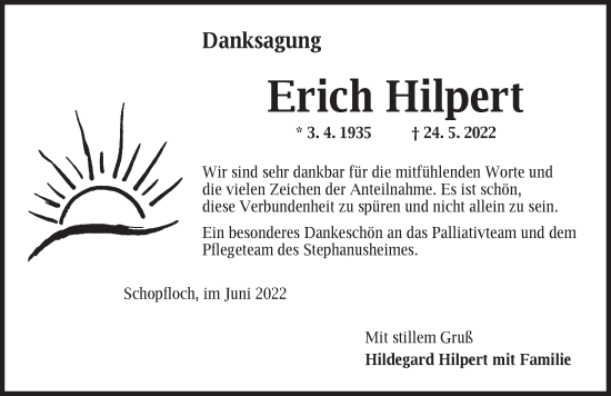 Traueranzeige von Erich Hilpert von Dinkelsbühl/ Feuchtwangen