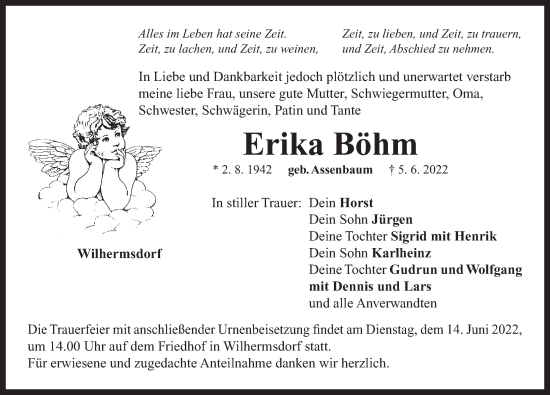 Traueranzeige von Erika Böhm von Neustadt/ Scheinfeld/ Uffenheim