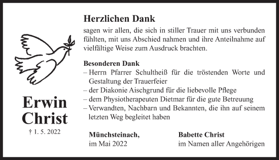 Traueranzeige von Erwin Christ von Neustadt/ Scheinfeld/ Uffenheim