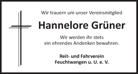 Traueranzeige von Hannelore Grüner von Dinkelsbühl/ Feuchtwangen