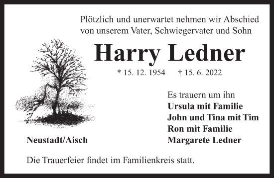 Traueranzeige von Harry Ledner von Neustadt/ Scheinfeld/ Uffenheim