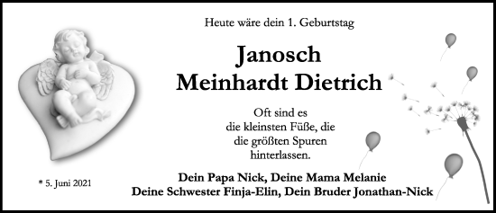 Traueranzeige von Janosch Meinhardt Dietrich von Rothenburg