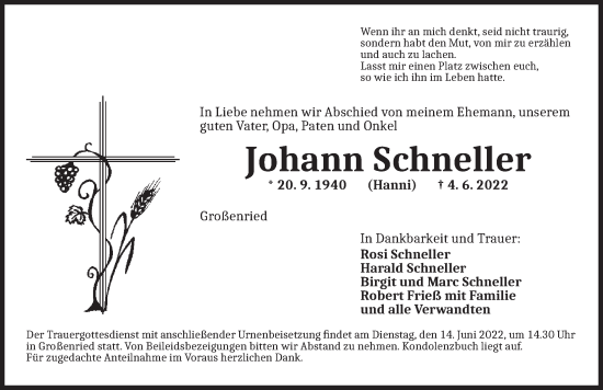 Traueranzeige von Johann Schneller von Dinkelsbühl/ Feuchtwangen