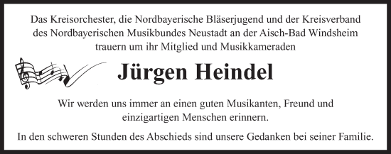 Traueranzeige von Jürgen Heindel von Neustadt/ Scheinfeld/ Uffenheim