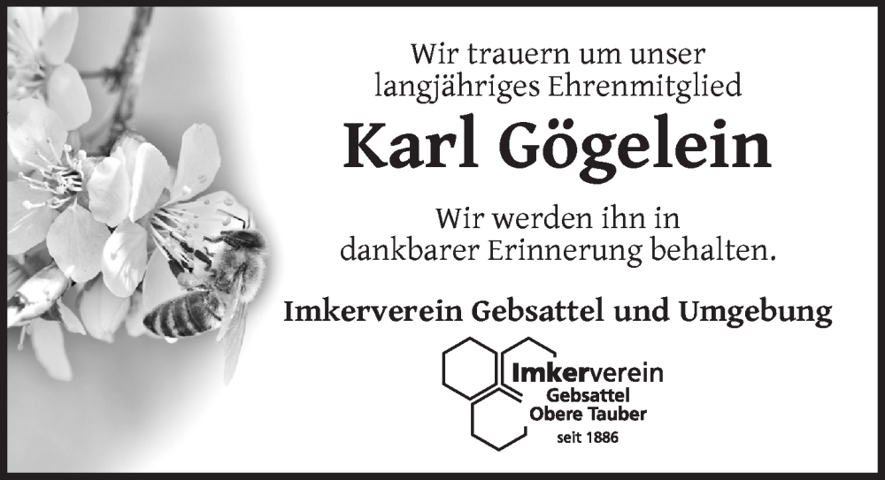  Traueranzeige für Karl Gögelein vom 04.06.2022 aus Rothenburg