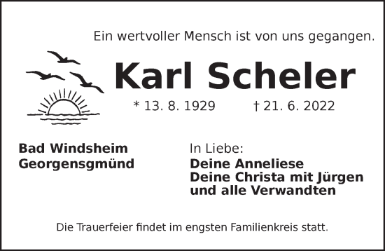 Traueranzeige von Karl Scheler von Neustadt/ Scheinfeld/ Uffenheim