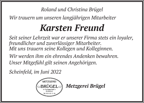 Traueranzeige von Karsten Freund von Neustadt/ Scheinfeld/ Uffenheim