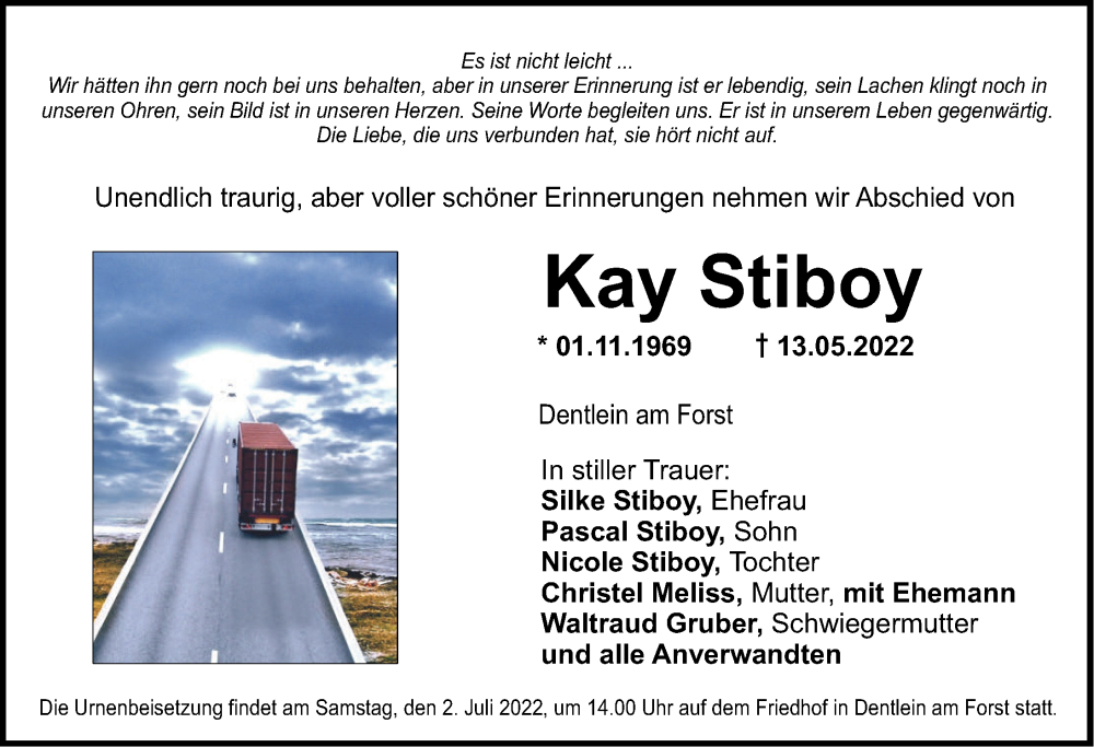  Traueranzeige für Kay Stiboy vom 11.06.2022 aus Dinkelsbühl/ Feuchtwangen