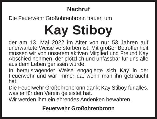 Traueranzeige von Kay Stiboy von Dinkelsbühl/ Feuchtwangen