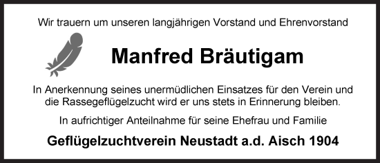 Traueranzeige von Manfred Bräutigam von Neustadt/ Scheinfeld/ Uffenheim