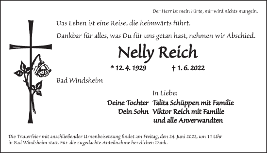 Traueranzeige von Nelly Reich von Neustadt/ Scheinfeld/ Uffenheim