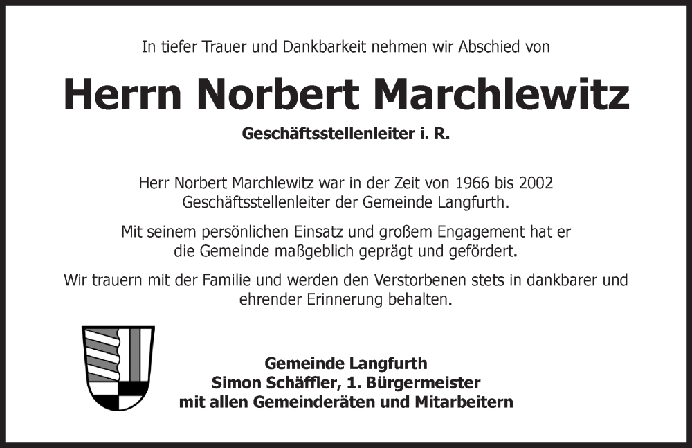  Traueranzeige für Norbert Marchlewitz vom 22.06.2022 aus Dinkelsbühl/ Feuchtwangen