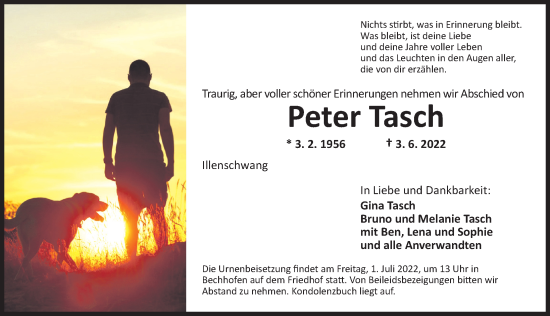 Traueranzeige von Peter Tasch von Dinkelsbühl/ Feuchtwangen