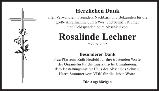 Traueranzeige von Rosalinde Lechner von Neustadt/ Scheinfeld/ Uffenheim