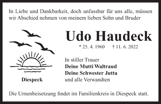 Traueranzeige von Udo Haudeck von Neustadt/ Scheinfeld/ Uffenheim