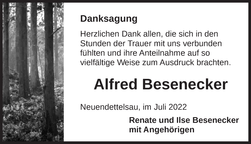  Traueranzeige für Alfred Besenecker vom 06.07.2022 aus Ansbach