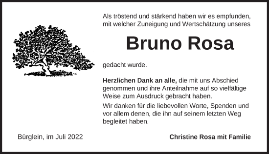 Traueranzeige von Bruno Rosa von Ansbach