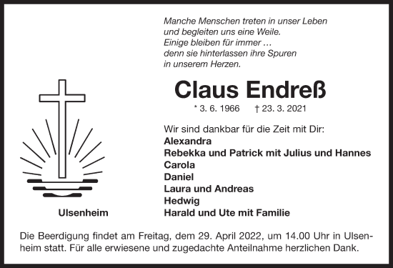 Traueranzeige von Claus Endreß von Neustadt/ Scheinfeld/ Uffenheim