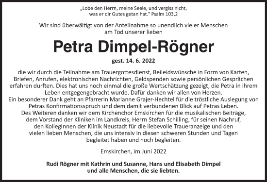 Traueranzeige von Petra Dimpel-Rögner von Neustadt/ Scheinfeld/ Uffenheim