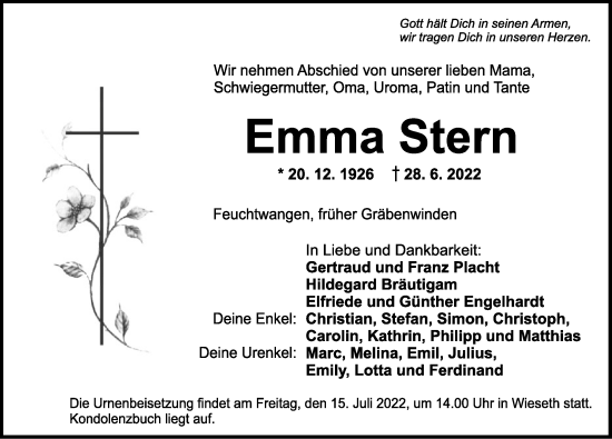 Traueranzeige von Emma Stern von Ansbach